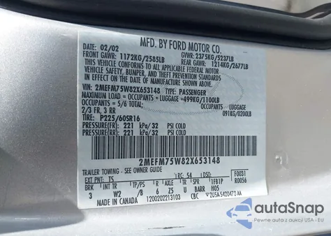 2002 Mercury Grand Marquis Ls из США, поврежденный, VIN 2MEFM75W82X653148